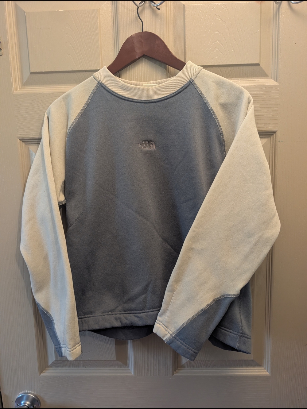 The North Face Two-Tone Crewneck Sweatshirt in Light Gray and Cream